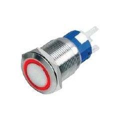 Chrome Push Button Switch - Not Latching - 12V Red Illumination - Camper and Marine Ltd