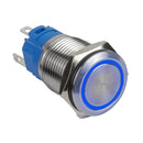 Chrome Push Button Switch - Not Latching - 12V Blue Illumination - Camper and Marine Ltd